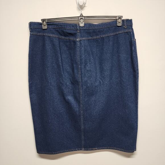Vintage Gitano Bare Back Denim Midi Skirt Size J8 46" Dark Wash Front Slit 80s - Picture 2 of 9